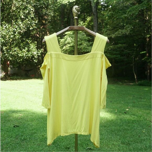 Regalia Lemon Yellow Cold Shoulder Stretch Top - Picture 1 of 4